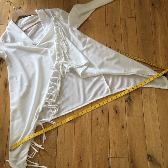 White Coastal Cowgirl Tassel Trimmed Cardigan Wrap - Picture 14 of 16